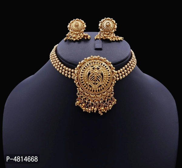 Beautiful Gold Plated Alloy Ball Chain Delicate Chick Necklace with Earrings For Women - Golden