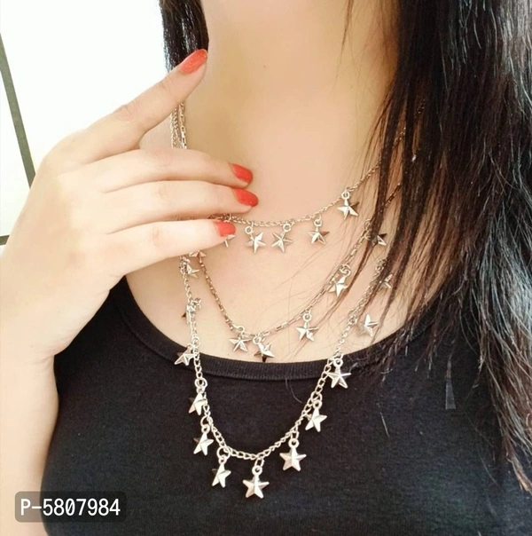 Trendy Style Statement 3 Lasyer Necklace Chain - Silver