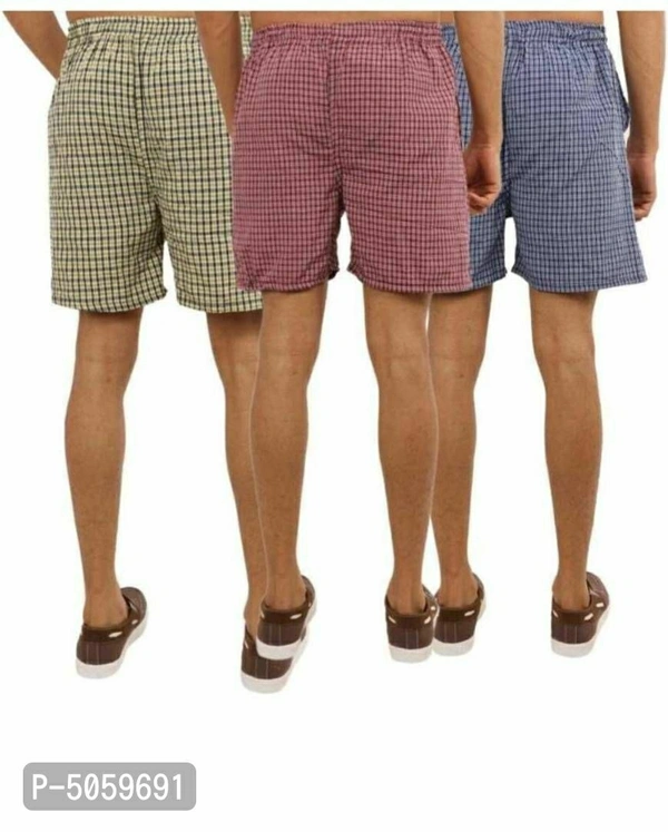 Men Cotton Check Boxer With 2 Side Pockets(Pack Of 3) - Multicoloured, L(32 inches)