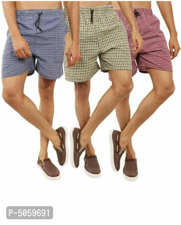 Men Cotton Check Boxer With 2 Side Pockets(Pack Of 3) - Multicoloured, L(32 inches)