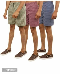 Men Cotton Check Boxer With 2 Side Pockets(Pack Of 3) - Multicoloured, L(32 inches)