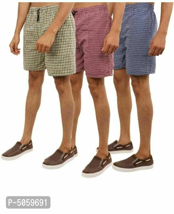 Men Cotton Check Boxer With 2 Side Pockets(Pack Of 3) - Multicoloured, L(32 inches)