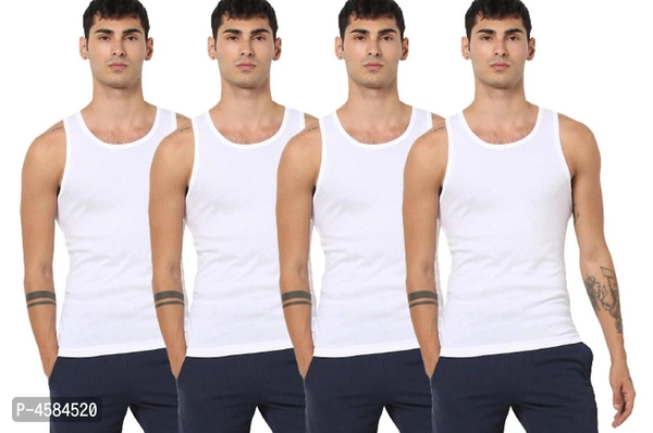 Men's Cotton Vest Pack of 4  (White_Sleeveless_Round Neck) - 85, White