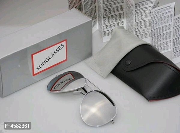 Metal Aviator Sunglasses With Leather Case - Silver