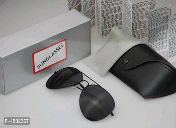 Metal Aviator Sunglasses With Leather Case - Black