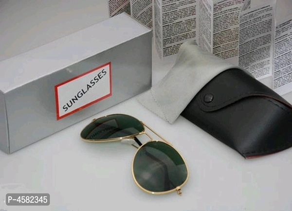 Metal Aviator Sunglasses With Leather Case - Green