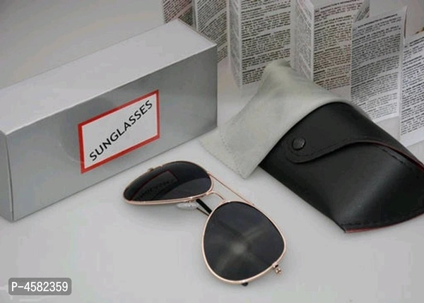 Metal Aviator Sunglasses With Leather Case - Black
