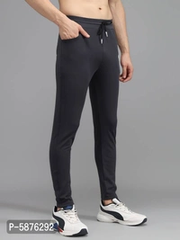 Fabulous Dark Grey 4-Way Lycra Solid Regular Track Pants For Men - Grey, m(28 inches)