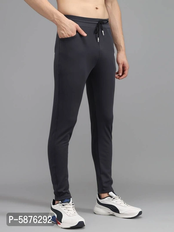 Fabulous Dark Grey 4-Way Lycra Solid Regular Track Pants For Men - Grey, m(28 inches)