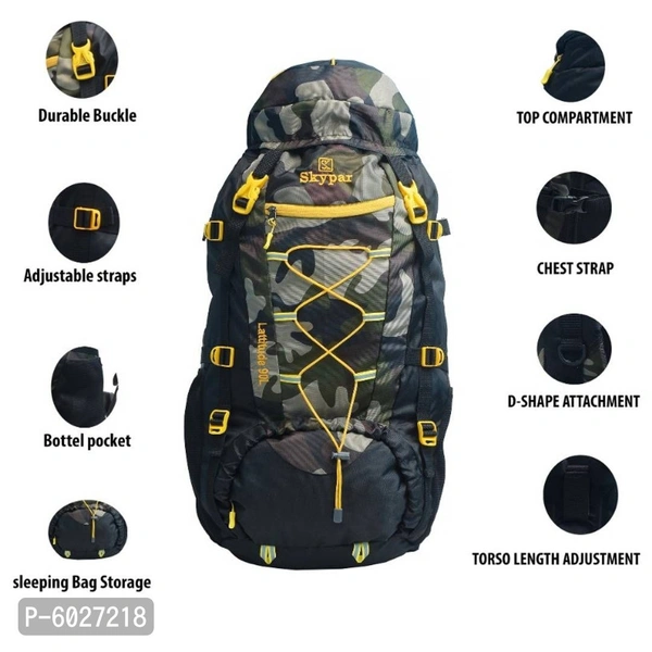 SKYPAR MLT 90 Ltr Tracking, Hiking, Mountaineering with Laptop Compartment Bags including Rain Cover Travel Backpack Rucksack (Military Color) - Military color, 90L