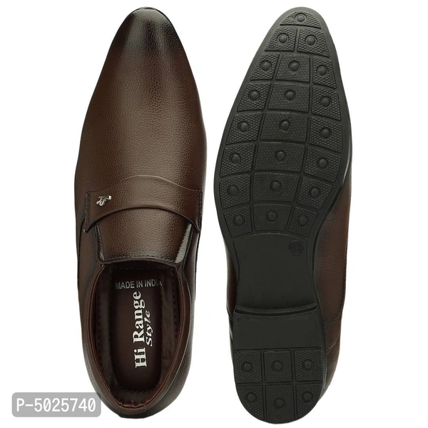 Men's Brown Leather Party Wear Slip On Shoes - Brown, euro42