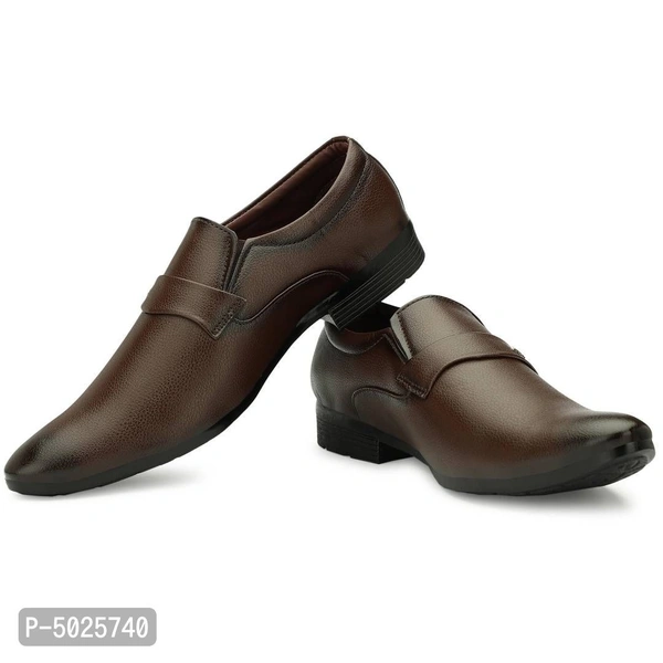 Men's Brown Leather Party Wear Slip On Shoes - Brown, euro43
