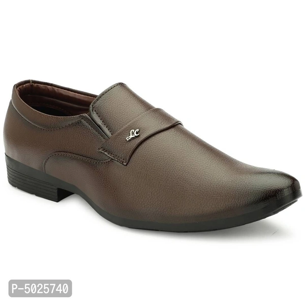Men's Brown Leather Party Wear Slip On Shoes - Brown, euro43