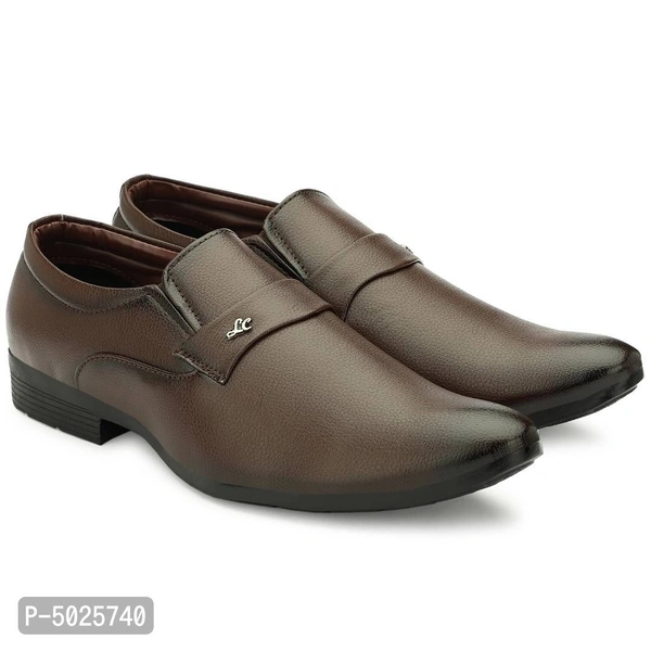 Men's Brown Leather Party Wear Slip On Shoes - Brown, euro43