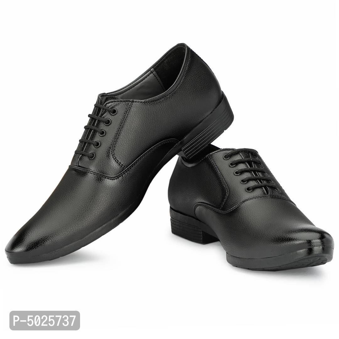 Men s Black Leather Party Wear Lace Up Shoes