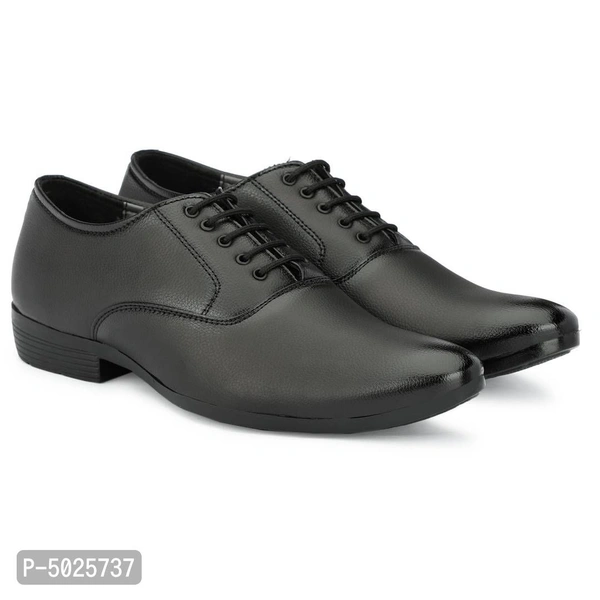 Men's Black Leather Party Wear Lace Up Shoes - Black, euro40