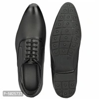 Men's Black Leather Party Wear Lace Up Shoes - Black, euro40