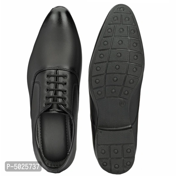 Men's Black Leather Party Wear Lace Up Shoes - Black, euro40