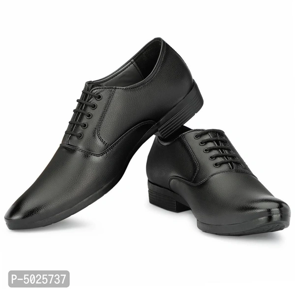 Men's Black Leather Party Wear Lace Up Shoes - Black, euro42