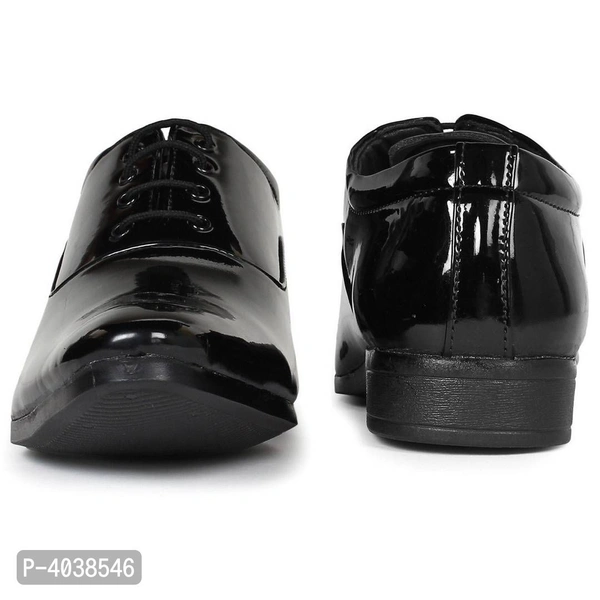 Premium Oxford Class Designer Patent Leatherette Shining Jet Black Lace-Up Party Formal Shoes - uk7, Black
