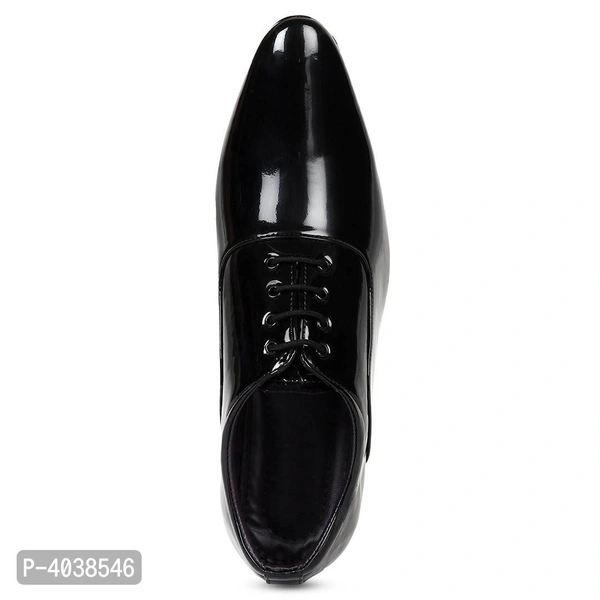 Premium Oxford Class Designer Patent Leatherette Shining Jet Black Lace-Up Party Formal Shoes - uk8, Black