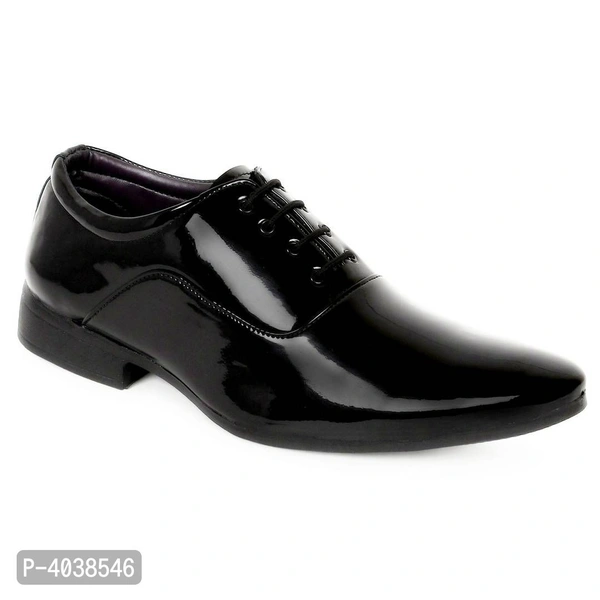 Premium Oxford Class Designer Patent Leatherette Shining Jet Black Lace-Up Party Formal Shoes - uk8, Black