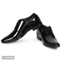 Premium Oxford Class Designer Patent Leatherette Shining Jet Black Lace-Up Party Formal Shoes - uk8, Black