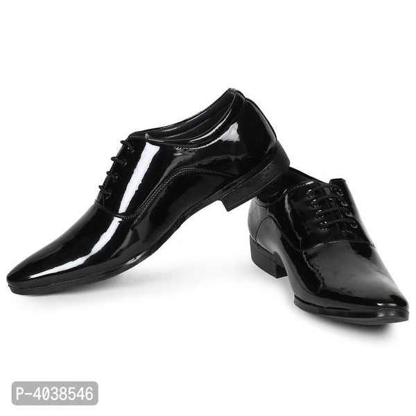 Premium Oxford Class Designer Patent Leatherette Shining Jet Black Lace-Up Party Formal Shoes - uk8, Black
