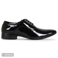 Premium Oxford Class Designer Patent Leatherette Shining Jet Black Lace-Up Party Formal Shoes - uk8, Black