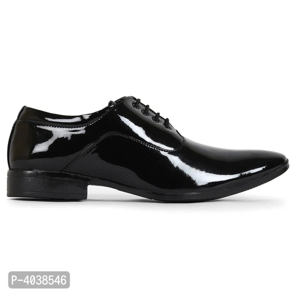 Premium Oxford Class Designer Patent Leatherette Shining Jet Black Lace-Up Party Formal Shoes - uk8, Black