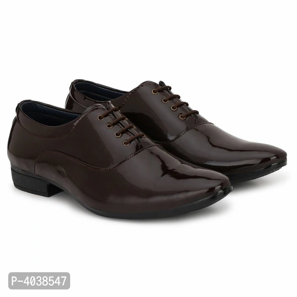 Premium Oxford Patent Leather Coffee Brown Shining Lace-Up Party Wear Designer Formal Shoes - Brown, uk8