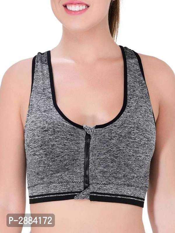 Women's Cotton Spandex Zipper Bra - Grey, XL