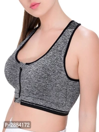 Women's Cotton Spandex Zipper Bra - Grey, XL