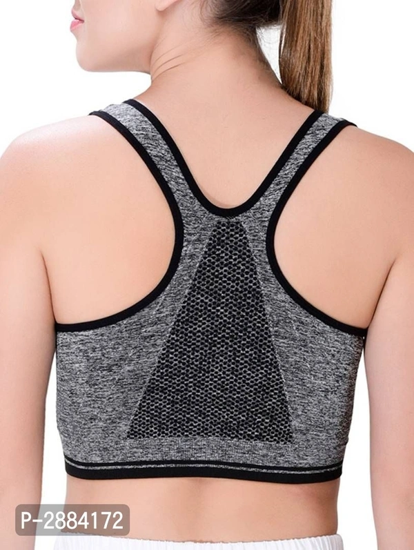Women's Cotton Spandex Zipper Bra - Grey, XL