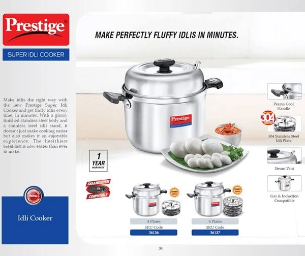 Prestige Idli Cookware 5 Plates Stainless Steel 