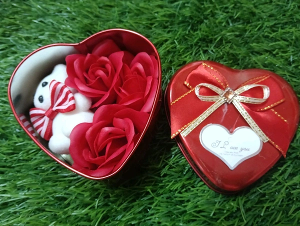 HEART SHAPED VALENDINES GIFT WITH WHITE TEDDY
