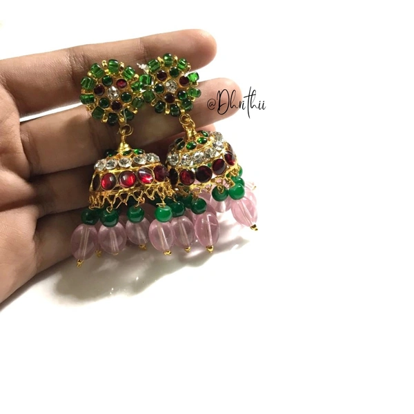 PACHAKILLI - KEMP JUMKAS - WE CAN CUSTOMISE THIS PRODUCT IN YOUR PREFERRED COLOUR -KINDLY WHATSAPP AT 9025116218, KEMP &PINK, 6.5 cms 