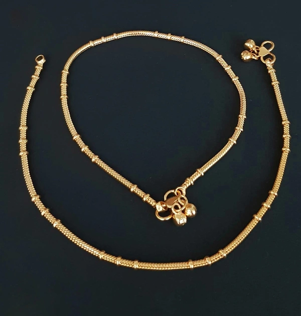 ANKLETS - GOLD  - PLAIN WITH CHAKRIS, 29 CMS 