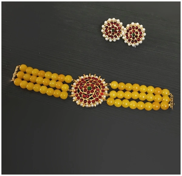 VISHAKA - TRIPLE LAYER SURYAN CHOKER D513 - YELLOW , PROVIDED