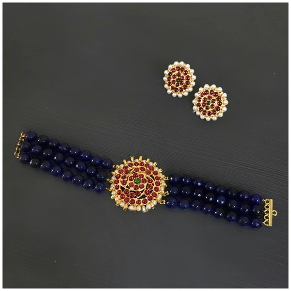 VISHAKA - TRIPLE LAYER SURYAN CHOKER D513 - PROVIDED , BLUE 