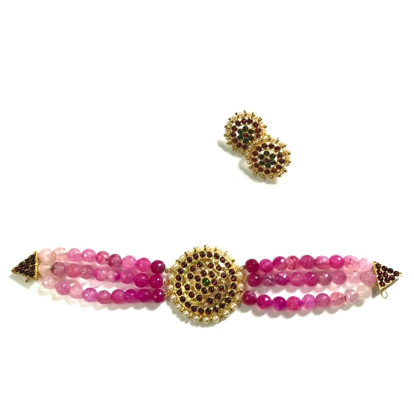 VISHAKA - TRIPLE LAYER SURYAN CHOKER D513 - PROVIDED , MIXED PINK