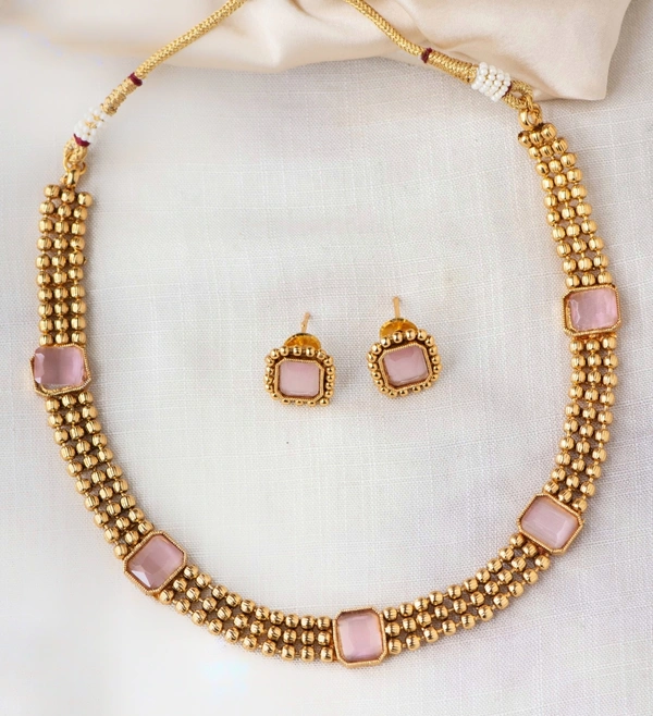 BRIDAL TRIPLE LAYER PASTEL NECKLACE - PROVIDED, PASTEL PINK, Necklace/ choker