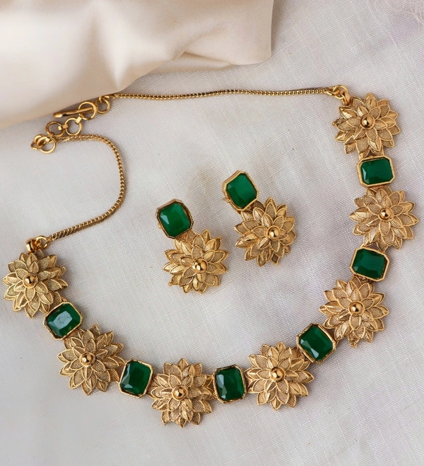 FLORAL GREEN BRIDAL GREESHA NECKLACE  - PROVIDED, Green