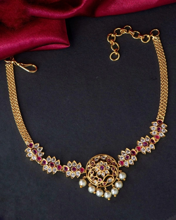 CZ ANTIQUE CHOKER  - CZ & RUBY