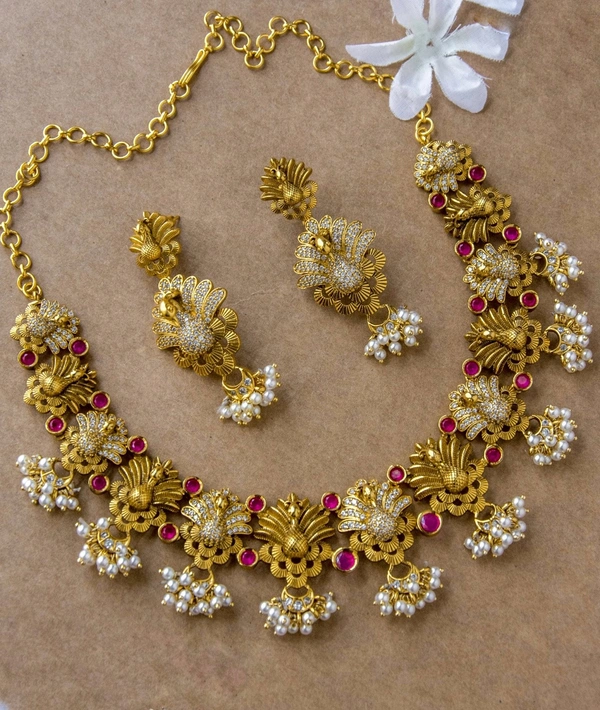 PEACOCK GOLD ANTIQUE CZ NECKLACE