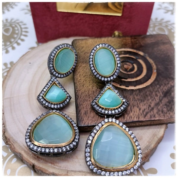 AQUA KUNDAN EARRINGS 