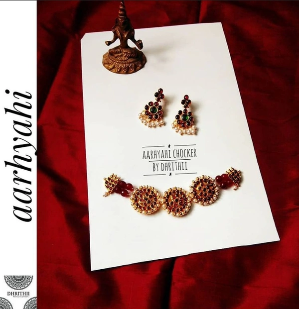 AARYAHI KEMP CHOKER D366 - WILL BE PROVIDED ON DEFAULT, MAROON, CHOKER , THIS SET COMES WITH EARRINGS AS IN PIC