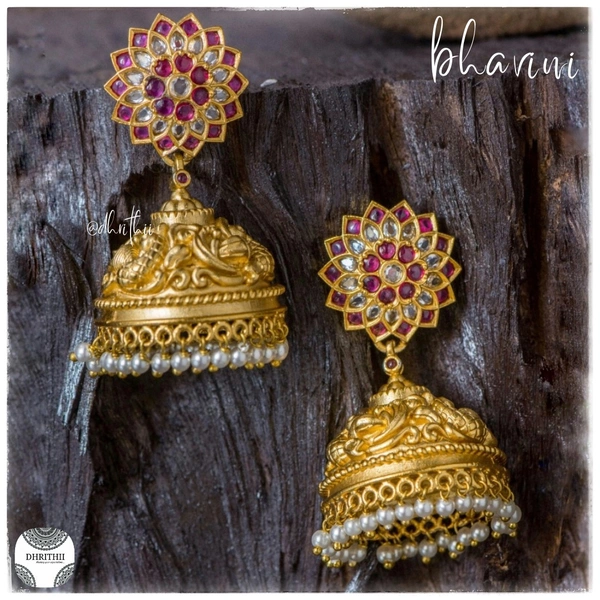 BHAVINI- FLORAL JUMKAS D889 - Ruby 