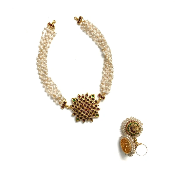 NAKSHATRA PEARL NECKLACE - WITH EARRINGS - - Included , MAROON, WILL BE PROVIDED