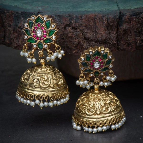 JADAU EARRINGS -6891 - GREEN, 6.5 Cms